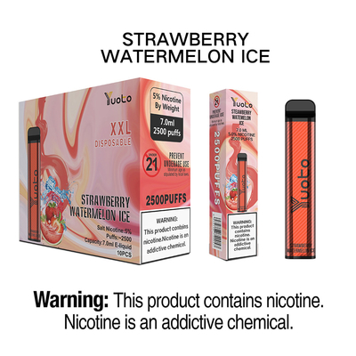 yuoto xxl 2500 퍼프 일회용 vape 펜 상단 브랜드 전자 담배 5%NIC 7ml 액체