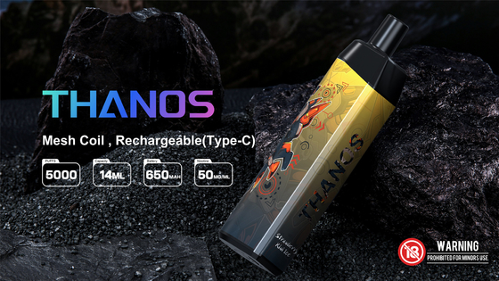 중국 공장에서 5000 분첩 처분할 수 있는 Vape 깍지 복숭아 풍미 Yuoto Thanos 메시 코일 14ml Ejuice 650mAh 건전지