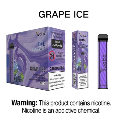 Yuoto 2500 Puffs 가장 신뢰할 수 있는 일회용 vape 포도 얼음 1200 Mah 배터리 7ml