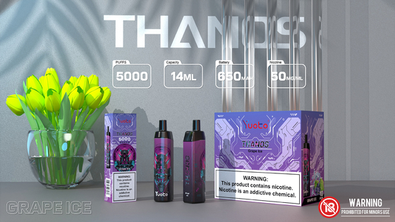 Yuoto Thanos 5000 퍼프 일회용 Vape 포도 얼음 맛 자동 포드