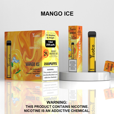 중국 공장에서 Yuoto xxl 2500 퍼프 일회용 Vape 포드 망고 얼음 맛 7ml Ejuice 1200mAh 배터리