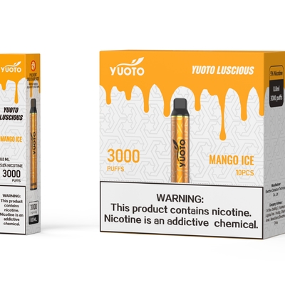 Yuoto 아름다운 일회용 Vape 펜 3000 분첩 50mg 니코틴 망고 얼음 1350mAh