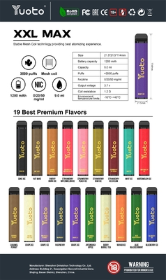망고 아이스 풍미 Yuoto xxl Max 3500 퍼프 일회용 기화기 메쉬 코일 가죽 표면 9ml