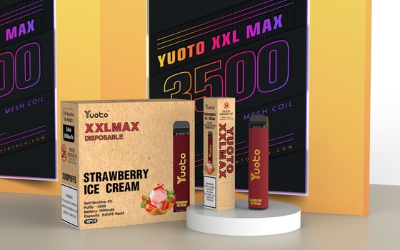 망고 아이스 풍미 Yuoto xxl Max 3500 퍼프 일회용 기화기 메쉬 코일 가죽 표면 9ml