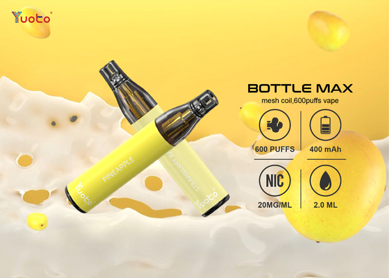 배터리 400mAh 새로운 버릴 수 있는 Ｅ 담배는 기화합니다, 600 퍼프 티피드 유오토 병 맥스