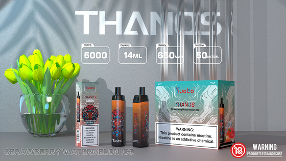 C형과 메쉬 코일 재충전이 가능한 Ｅ 담배, 유오토 트하노스 5000 퍼프 14ML 650mAh