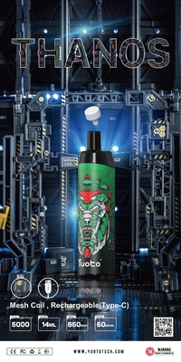버릴 수 있는 메쉬 코일 14 밀리람베르트 뜨거운 인기있는 트하노스 YUOTO 5000PUFF는 5% Nic으로 기화합니다