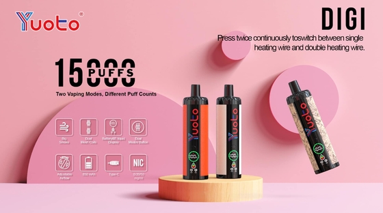 일회용 바이프 플라스틱 AL 850mAh 15000 펌프 조정 가능한 공기 흐름 23 맛 듀얼 메시 코일