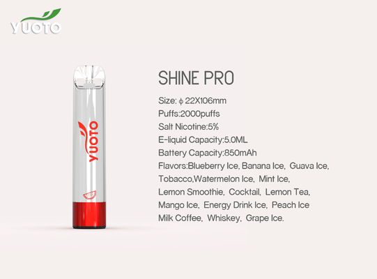 850mAh 5.0ml 2000 퍼프 처분할 수 있는 Vape, 지도된 빛나는 처분할 수 있는 꼬투리 장치
