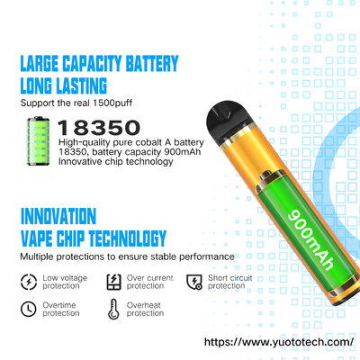 Yuoto 5 1500puffs 일회용 vapes 5ml 5% 니코틴 전자 액체 900mah