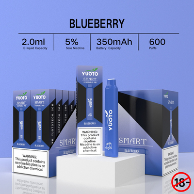 Yuoto 똑똑한 600 분첩 Vape, ODM 좋은 맛 처분할 수 있는 Vape 펜