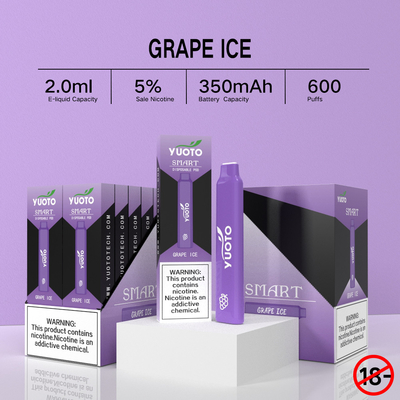 Yuoto 똑똑한 600 분첩 Vape, ODM 좋은 맛 처분할 수 있는 Vape 펜