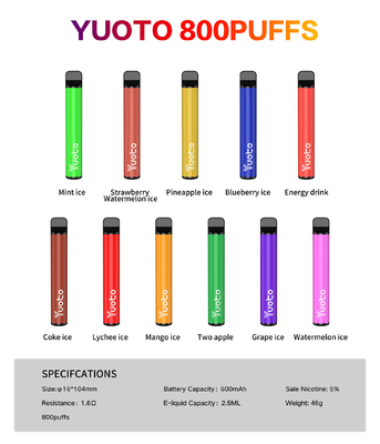 ROHS UL PSE 800 퍼프 Vape, 2.5ml 전자 Vape E 담배
