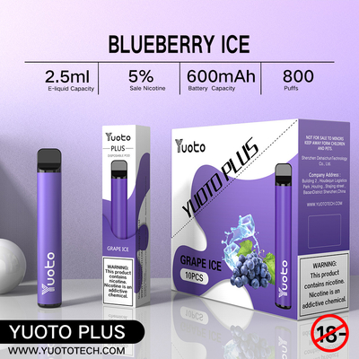 Yuoto Plus 800 퍼프 Vape, 2.5ML 처분할 수 있는 전자 Vaping 장치
