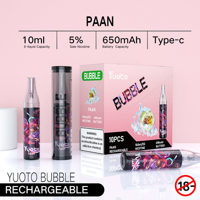 Yuoto 거품 4000puffs 650 mah 10ml 메쉬 코일 일회용 충전식 vape 비 분리 피나 콜라다 ecig 증기