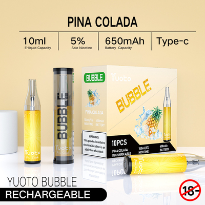 Yuoto 거품 4000puffs 650 mah 10ml 메쉬 코일 일회용 충전식 vape 비 분리 피나 콜라다 ecig 증기