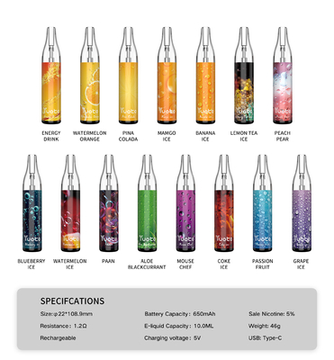 Yuoto 거품 4000puffs 650 mah 10ml 메쉬 코일 일회용 충전식 vape 비 분리 피나 콜라다 ecig 증기