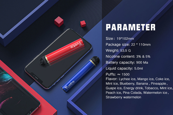 소금 니코틴을 가진 비 다시 채울 수 없는 처분할 수 있는 Vape 막대기 부피 19x102mm