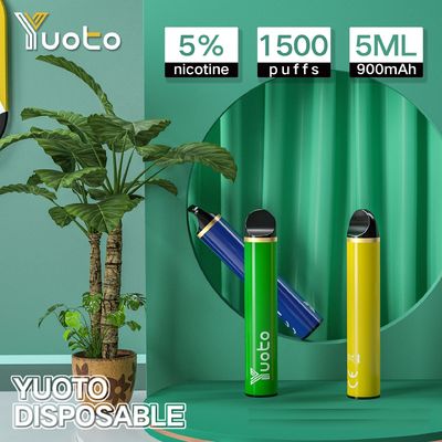 Yuoto 5 1500puffs 일회용 vapes 5ml 5% 니코틴 전자 액체 900mah
